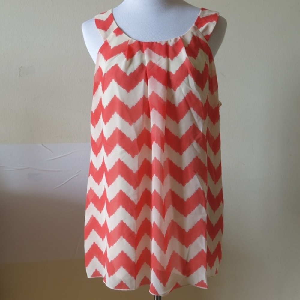 MAURICES Orange Beige Chevron Stripe Lined Sleeveless Top Blouse - Size 0